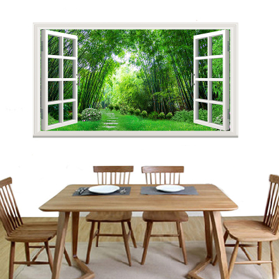 墙贴画自粘加厚清新假窗户风景装饰画 卧室客