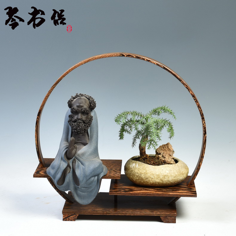 Frame round pot vase stone carved wooden handicrafts rich ancient Frame much treasure jade bonsai cups are it base