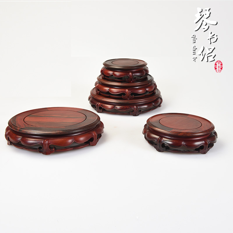 Red rosewood carving of Buddha lotus jade it base technology base solid wood vases, base rounded