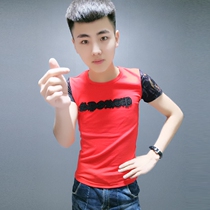2021 new round-collar t-shirt male youth personality trendy short T spirit little guys quick handout red people same fit tight half sleeves