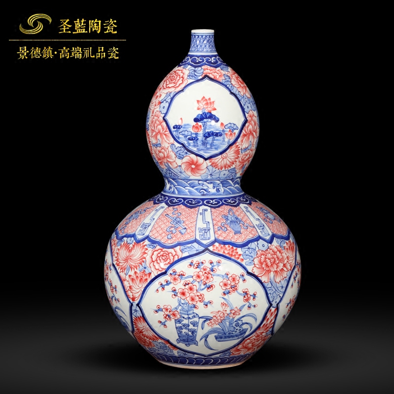 Jingdezhen ceramics antique hand - made gourd vases, new Chinese style living room decoration handicraft furnishing articles gift porcelain
