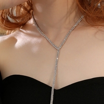 European and American fashion delicate shiny water drill inlaid with full diamond Y type neck chain Sexy lock bone chain neck chain long flow Su necklace