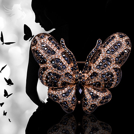 羿采首饰品女士西服大胸针 复古别针水晶蝴蝶时尚胸花
