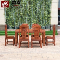 Yunlai solid wood antique Burmese flower pear long Image head dining table and chair combination big fruit red sandalwood living room mahogany furniture