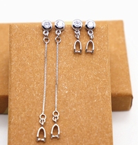 925 Pure Silver Ear Chain Ear Line DIY Silver Accessories Inlaid Zircon Earrings Semi-finished Jade Clip Buttoned Ear Nail Long Chain Homemade