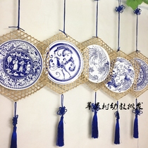 Kindergarten classroom corridor hanging blue and white porcelain bamboo pieces hanging decoration mall ceiling decoration Chinese style creative DIY