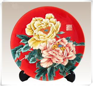 大宋邮驿花开富贵三彩艺手工艺品牡丹陶瓷圆盘中国风创意礼物30cm