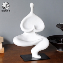 New Chinese-style white yoga sitting meditation Kung Fu figure ornaments creative living room home Model Room soft decorations
