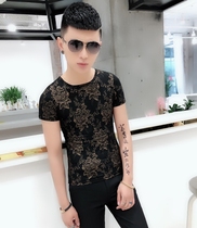 2022 Summer Male print hollow sleeve t shirt youth leisure half sleeve spirit young chao Han edition refined body shirt