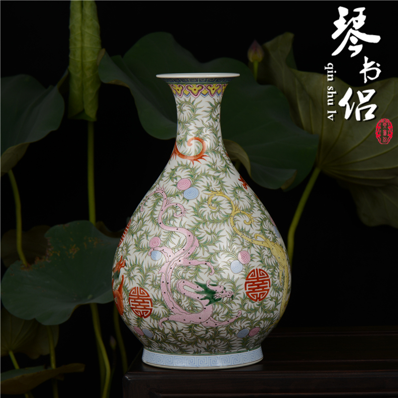 Pianology picking jingdezhen hand - made antique porcelain vases, home furnishing articles ssangyong grain grass dragon okho spring bottle