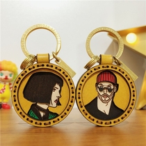 HULLY Original LEON Couple Car Keychain Hand Customized Creative Birthday Gift Girls Send Men