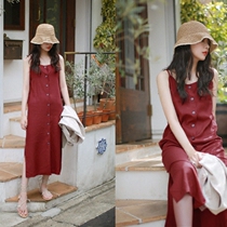 Unique small crowdsourced method Lazy Fit for holiday natural Hart Spicy Temperament long Buttons Harness full linen dress