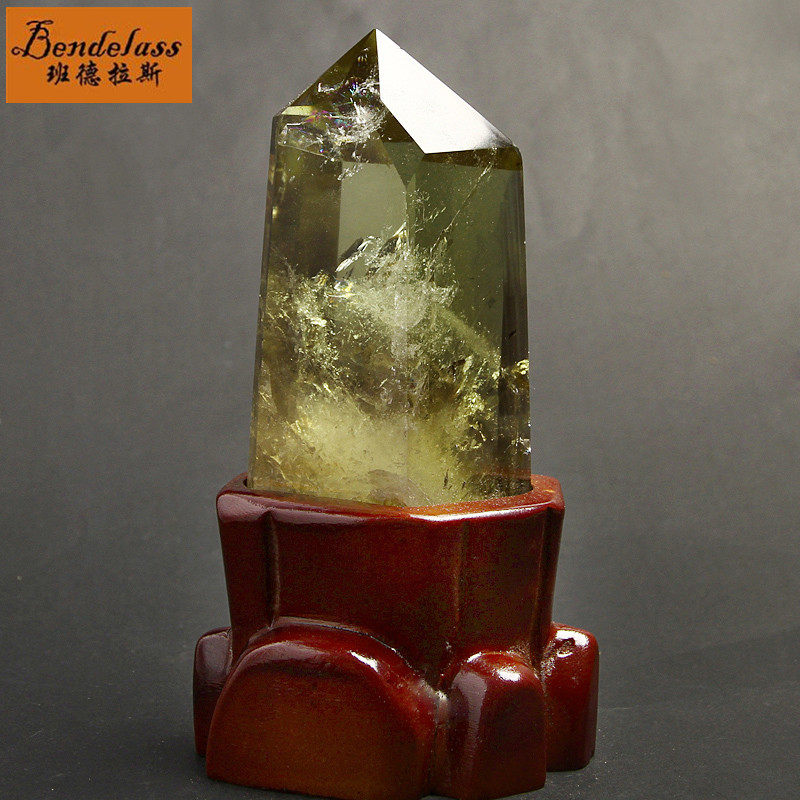 班德拉斯时尚绿色摆件天然黄水晶晶柱摆件 黄水晶把玩手把件摆件