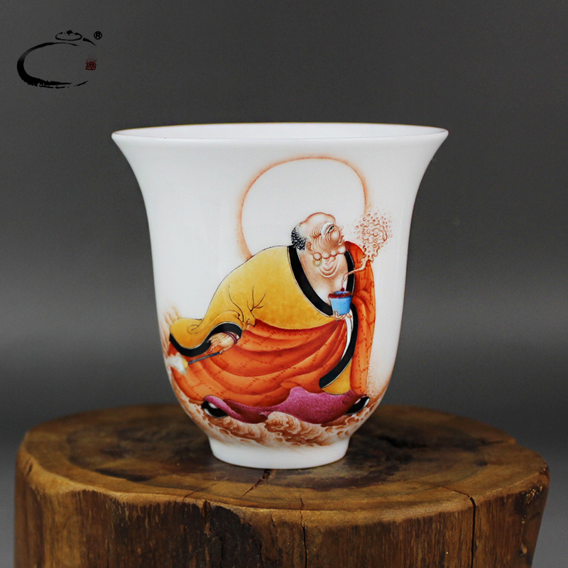 And auspicious jing DE master hand large sample tea cup jingdezhen kung fu tea cups, pastel low ocean 's cup