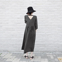 With Sex Life Washed Linen Skirt Minimalist Loose Casual Mid-Length Pure Linen Dress