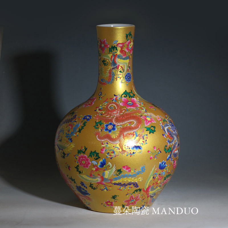 Yellow celestial longfeng porcelain vase jingdezhen porcelain in Yellow rich porcelain vase