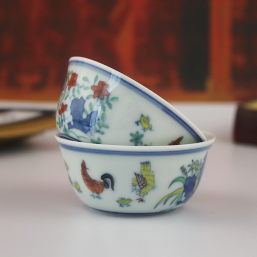 Jingdezhen hand - made ceramic cup da Ming chenghua chicken cylinder archaize color bucket cup bowl sample tea cup kung fu tea set