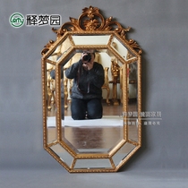 New European and American style porch decorative mirror retro carved wall mirror dressing makeup bathroom bathroom mirror 2024