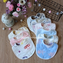 Baby cotton six-layer gauze bib Baby saliva towel Childrens absorbent snap bib spring and autumn and winter large rice pocket