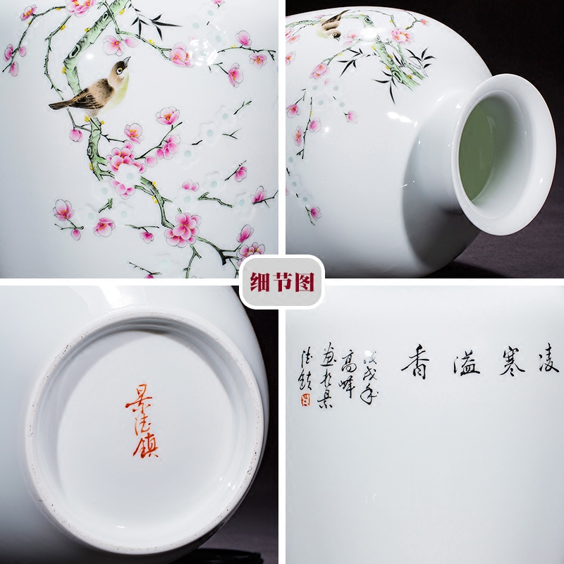 Jingdezhen ceramics vase Chinese famous flower arranging master hand draw powder enamel household the sitting room porch place