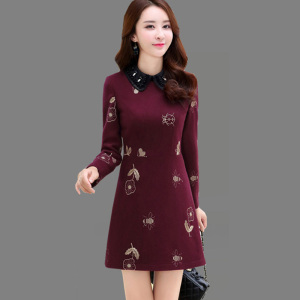冬季毛呢裙子连衣裙修身打底裙秋冬款长袖加厚