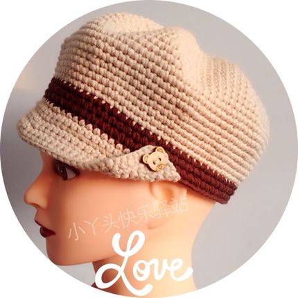 韩版 潮 贝雷帽纯手工钩针帽子材料包 成品 图解