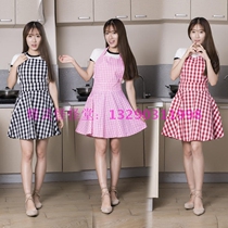 Korean apron women fashion cotton plaid big skirt kitchen beauty manicure overalls anti-fouling home cute