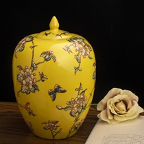 European new Chinese ceramic yellow vase flower arrangement living room home soft decoration model room decoration TV cabinet