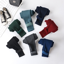 Fava winter to increase the thickening cotton plate trousers high waist elasticity to repair pure color and thin pants
