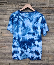 (Blue Indigo) Original Plant Blue Dye Indigo Wax Dye T-shirt Custom Blue Sky White Clouds Dream Pure Artisanal