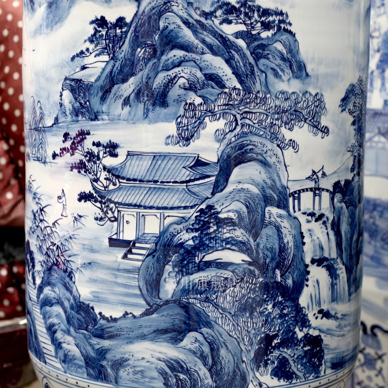 Blue and white porcelain of jingdezhen ceramic hand - made kumsusan river vase landed sitting room furniture of Chinese style place adorn article