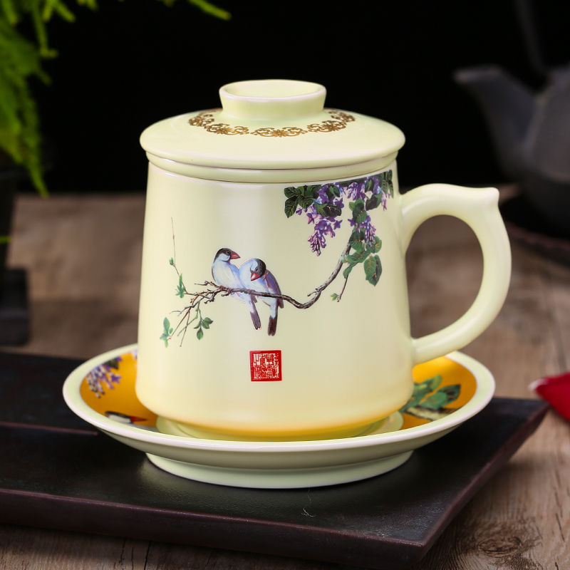 Jingdezhen ceramic cups household filter tea cups porcelain tea set large capacity with cover office packages