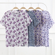 Middle-aged and elderly cotton short-sleeved vest size cardigan on the flap plus fat increase home clothes thin mother air-conditioned shirt summer