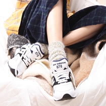 Autumn Winter Day Department Pure color Middle cylinder light retro ancient original camouflage cotton feather yarn Coarse Line Female Socks Thickened warm short socks