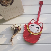 (small island hand-made) (lucky cat) hand-sewn first layer leather key bag cute cat new year blessing ~