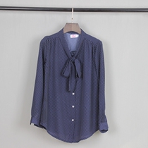 Small polka dot bow streamer thin large size long-sleeved chiffon shirt women 2021 spring and autumn new OL sky city