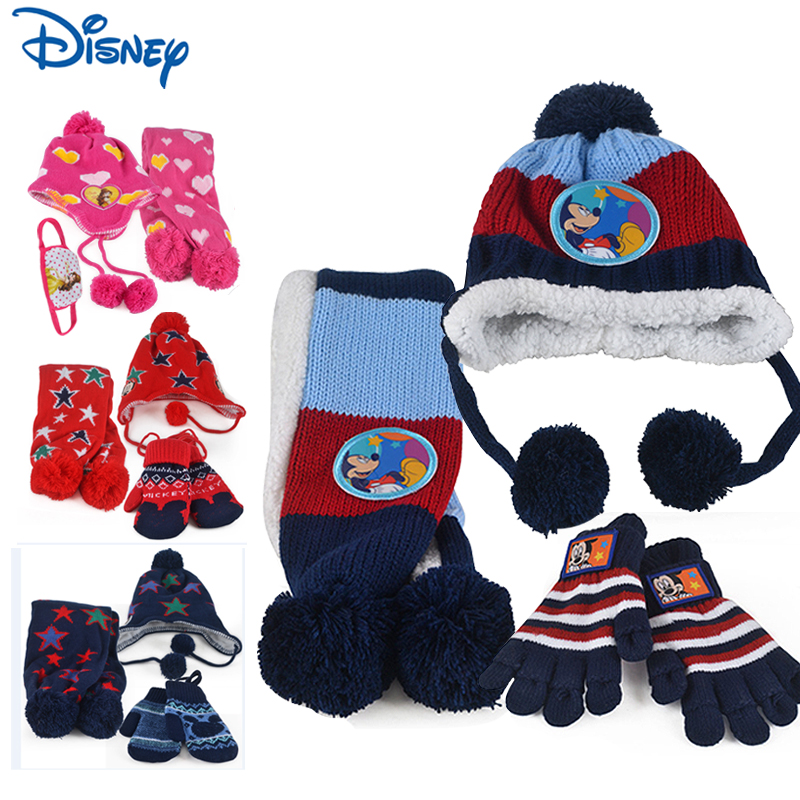 帽子米奇手套围脖围巾男童女童套装冬季小孩|