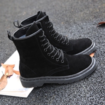 Black Martin boots womens large size 40-43 winter 42 yards new all-match autumn boots suede fur short boots flat bottom