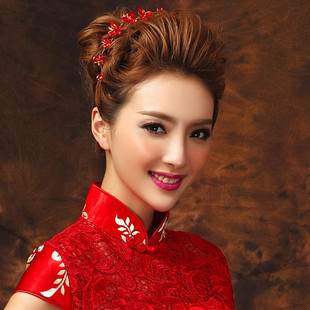 new bridal red headdress rhinestone bow toast dress accessories headband headdress flower show headdress phoenix crown