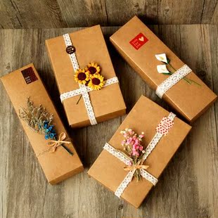 节日/派对庆典用品 糖盒/糖盒配件 > 2款diy创意森系牛皮纸礼品盒文艺
