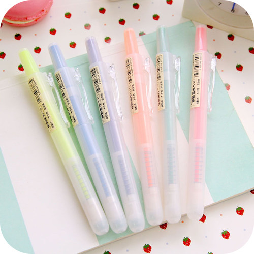 包邮韩国文具创意按动荧光笔彩色重点标记闪光笔固体记号笔银光笔_7折