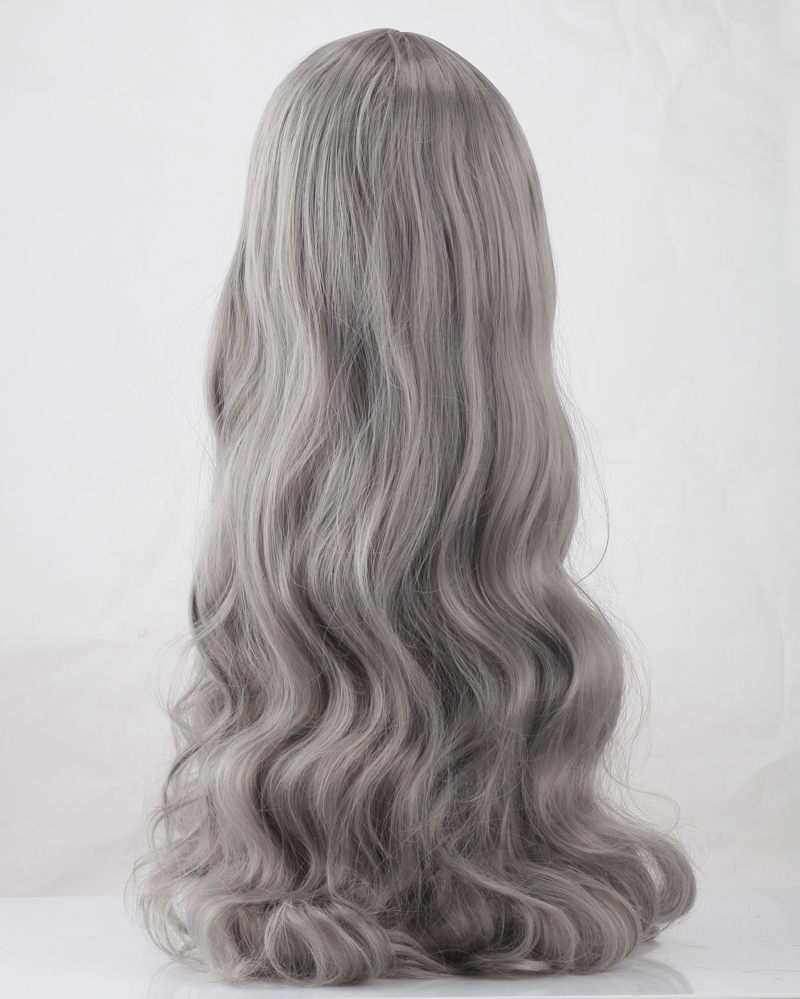 奶奶烟灰色中分长卷发假发 cos银灰色女 lolita大波浪假发哑光丝