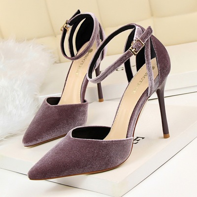 139 han edition fashionable suede shallow mouth pointed hollow hollow out fine with high heels and sexy delicate and ele