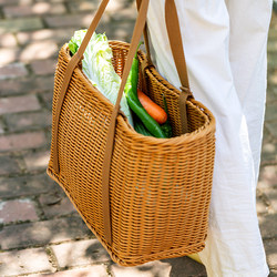 Imitation rattan woven portable picnic basket, handbag, shopping basket, shopping basket, blue fruit picking basket, storage basket