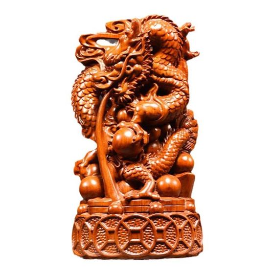 Hualu wood carving dragon decoration solid wood zodiac zodiac dragon furnishings home living room office decoration opening gift gift Hualu wood carving dragon decoration solid wood zodiac zodiac dragon furnishings home living room office decoration opening gift gift