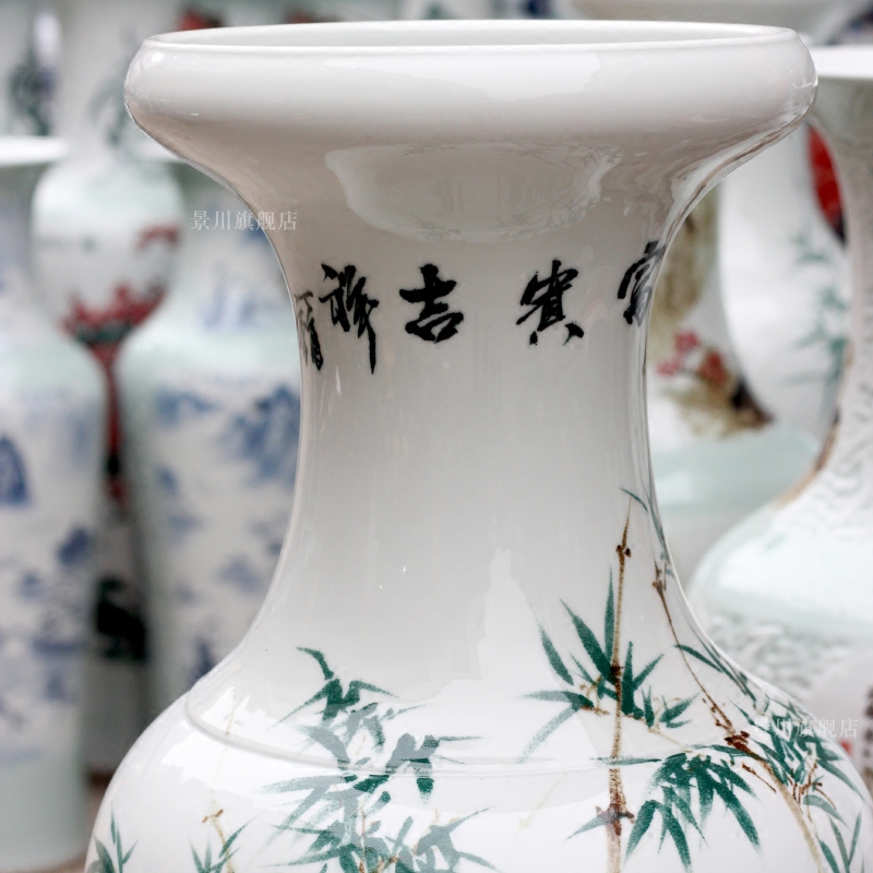 Jingdezhen ceramics hand - made wealth and auspicious landing big vase home sitting room shop flower arranging hotel furnishing articles