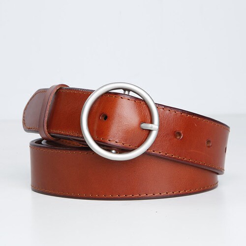 布谷森林头层牛皮腰带女式圆扣粗皮带文艺百搭配皮带y106_7折现价79元