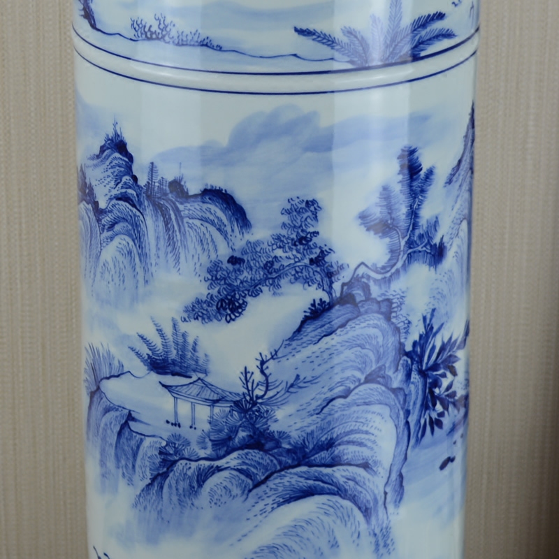 Jingdezhen blue and white porcelain vase hand - made ceramics painting and calligraphy cylinder archaize sitting room study home furnishing articles