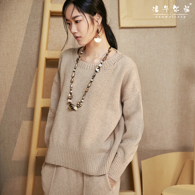 原创手工品牌潘华尔姿手工编织毛衣宽松慵懒显瘦羊毛衫高端定制新