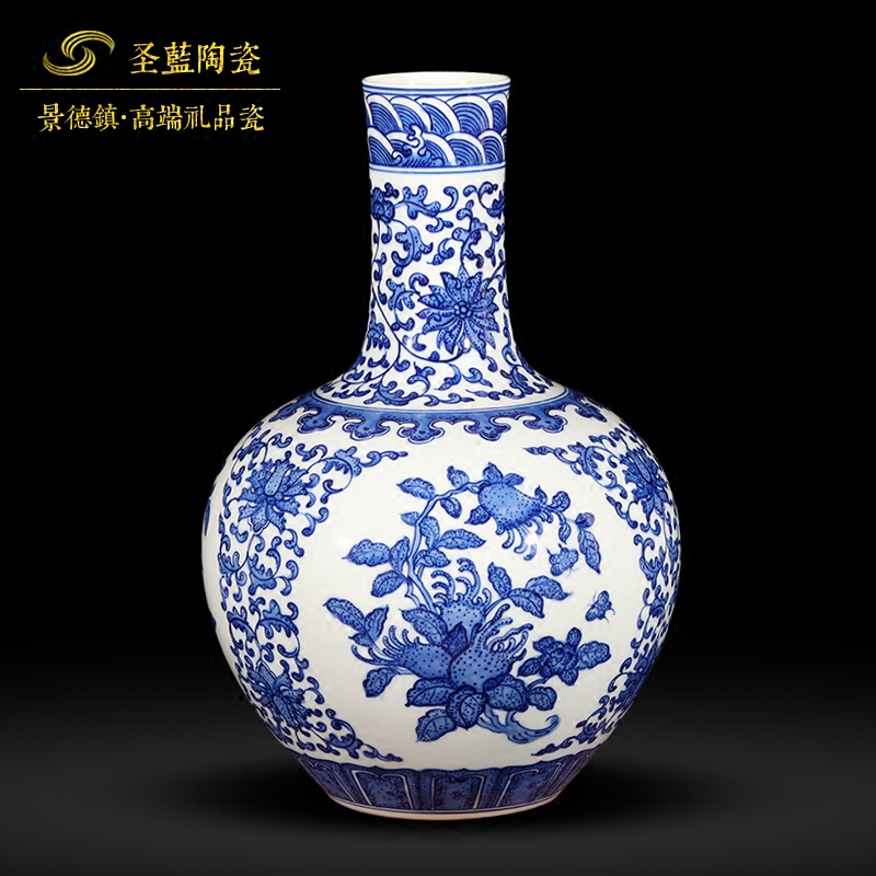 Jingdezhen ceramic vase furnishing articles hand - made antique Chinese blue and white porcelain vase classical household act the role ofing is tasted furnishing articles in the living room